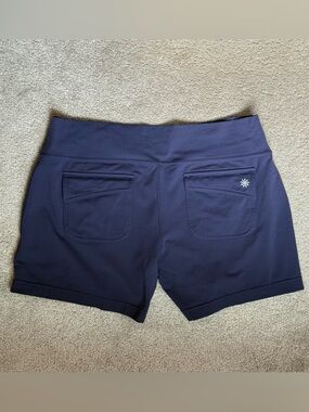 Athleta Navy Blue Athletic Shorts Size XL Stretch Athleisure Flap Pockets Yoga